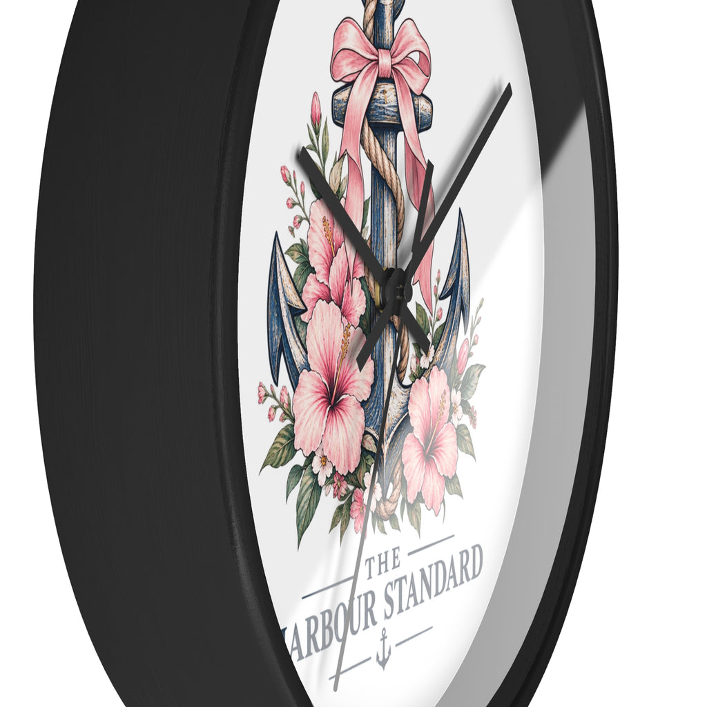 Nautical Anchor Floral Wall Clock — “The Harbour Standard” Decorative Timepiece