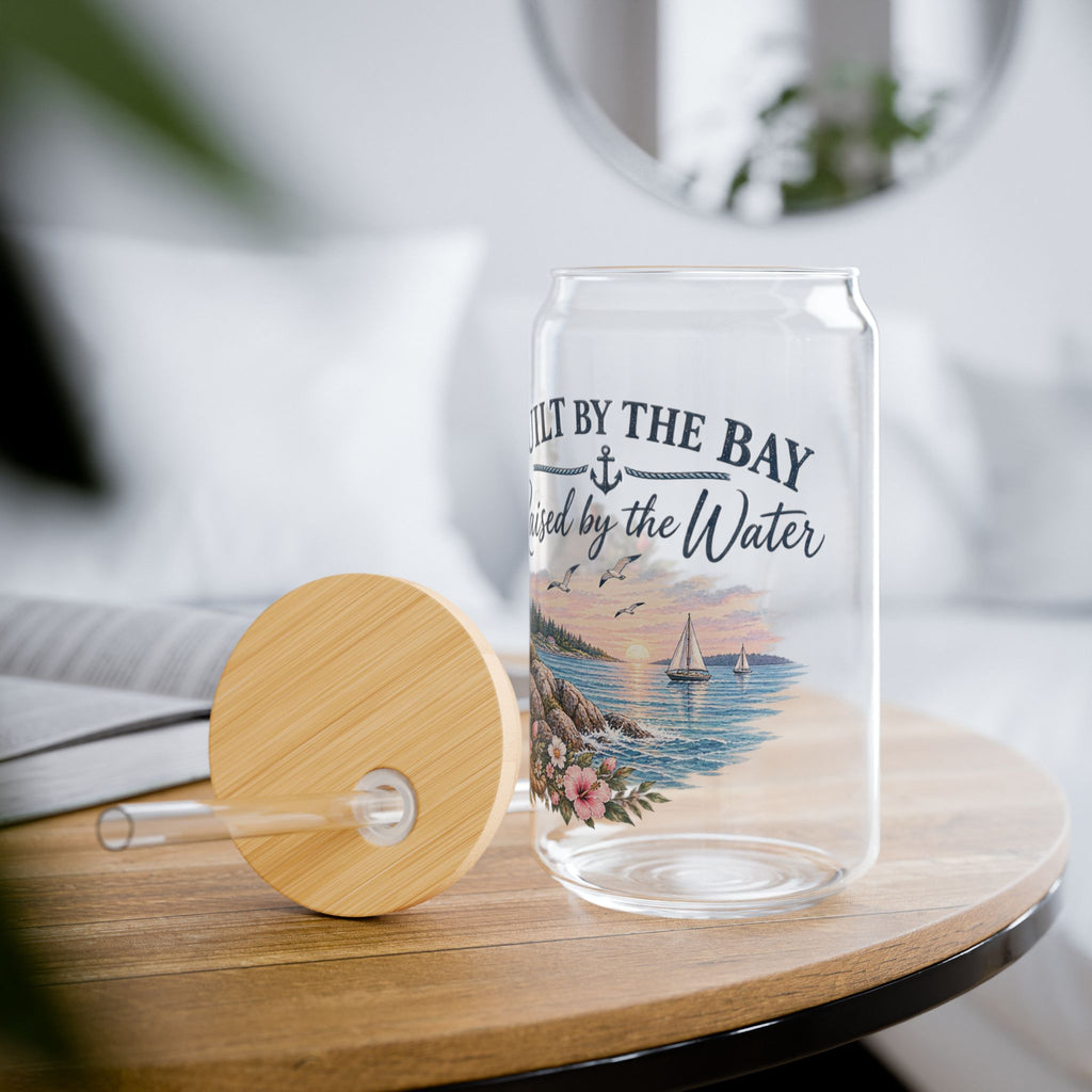 Lighthouse Coastal Sipper Glass - 16oz "Built by the Bay, Raised by the Water"