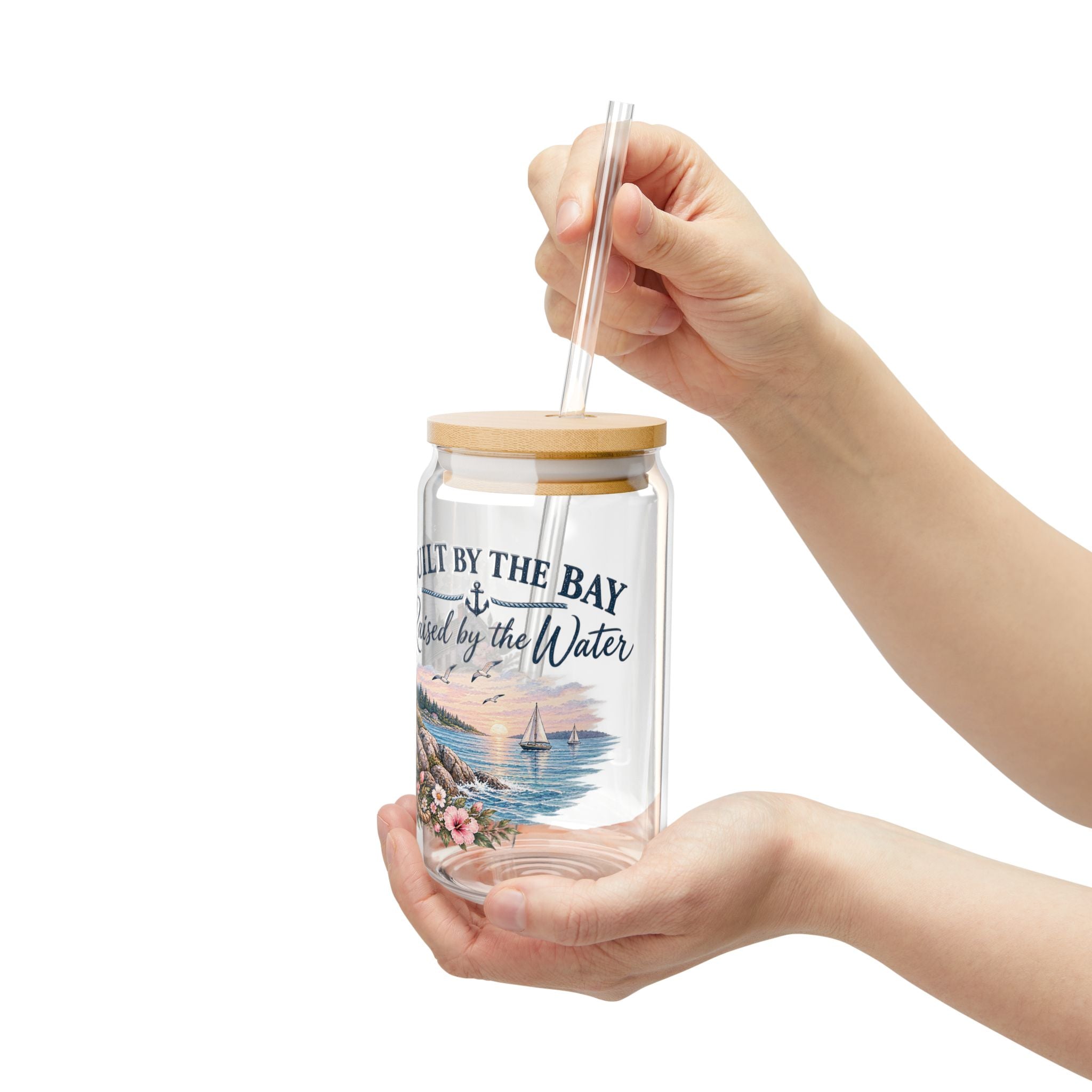 Lighthouse Coastal Sipper Glass - 16oz "Built by the Bay, Raised by the Water"
