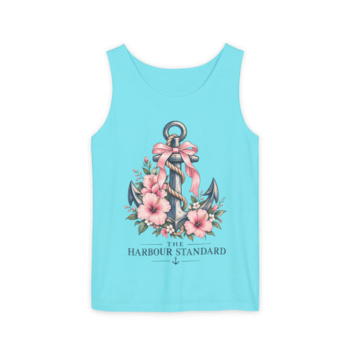 Anchor & Hibiscus Tank Top — "The Harbour Standard" Floral Nautical Beachwear