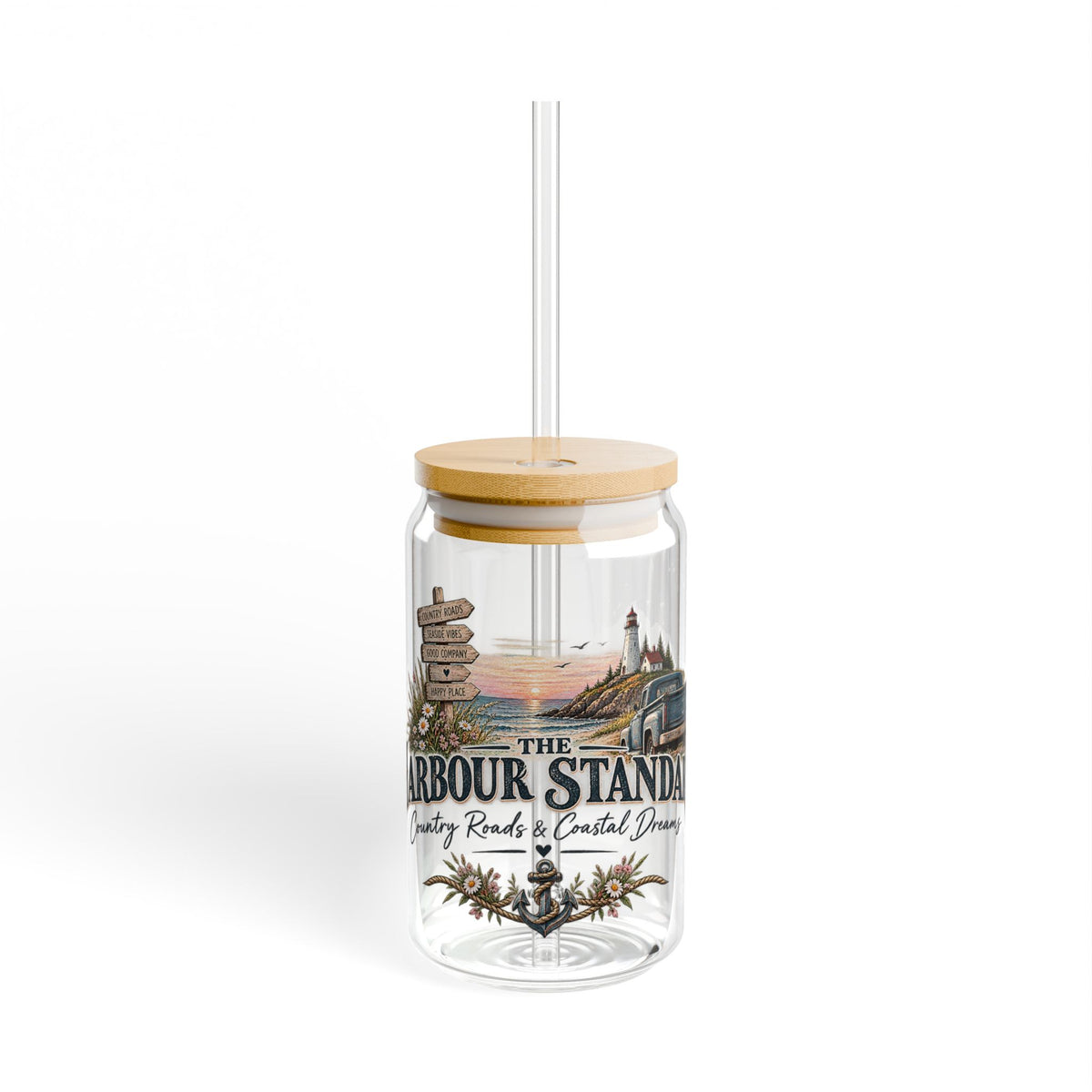 Harbour Stand Coastal Sipper Glass - 16oz Travel Tumbler with Bamboo Lid