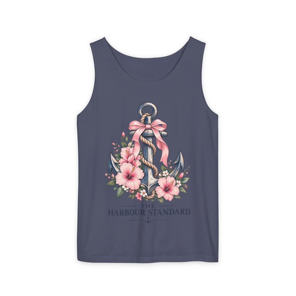 Anchor & Hibiscus Tank Top — "The Harbour Standard" Floral Nautical Beachwear