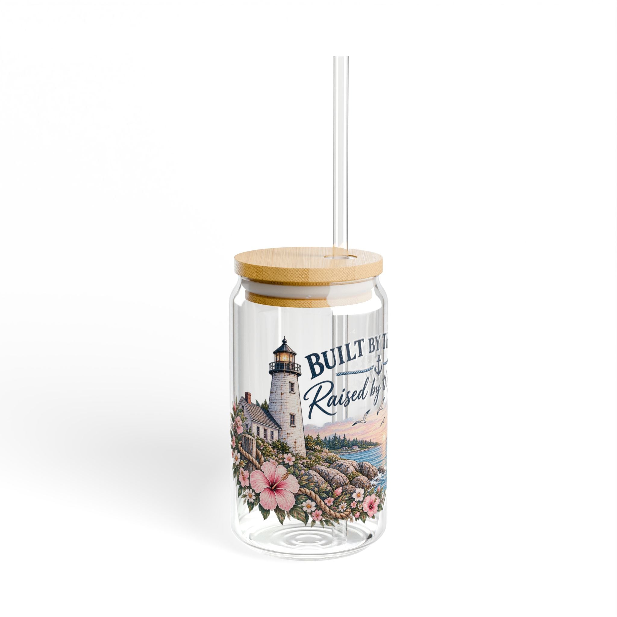 Lighthouse Coastal Sipper Glass - 16oz "Built by the Bay, Raised by the Water"