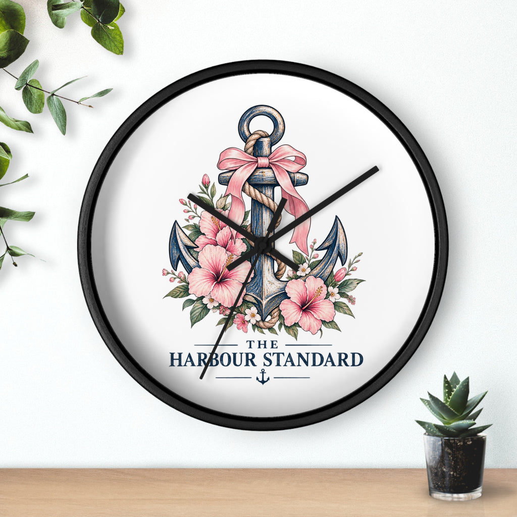 Nautical Anchor Floral Wall Clock — “The Harbour Standard” Decorative Timepiece