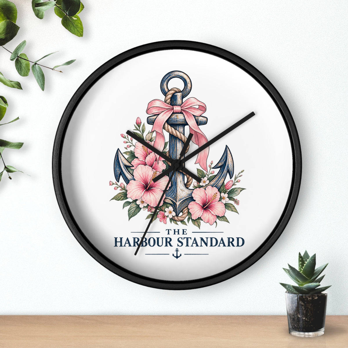Nautical Anchor Floral Wall Clock — “The Harbour Standard” Decorative Timepiece