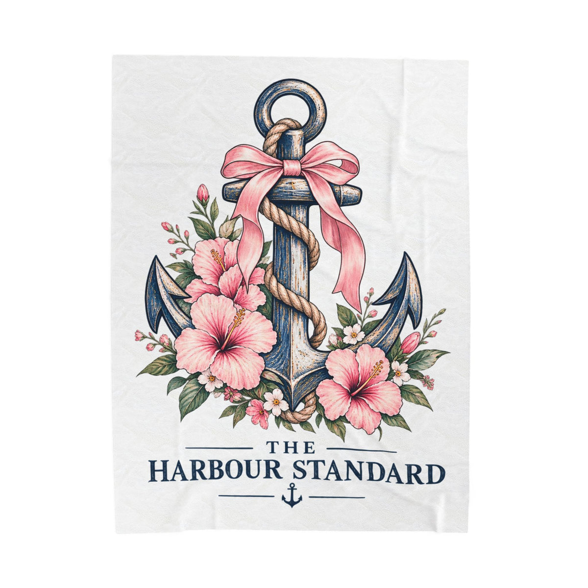Anchor & Hibiscus Velveteen Plush Blanket — "The Harbour Standard" Nautical Throw