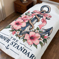 Anchor & Hibiscus Velveteen Plush Blanket — "The Harbour Standard" Nautical Throw