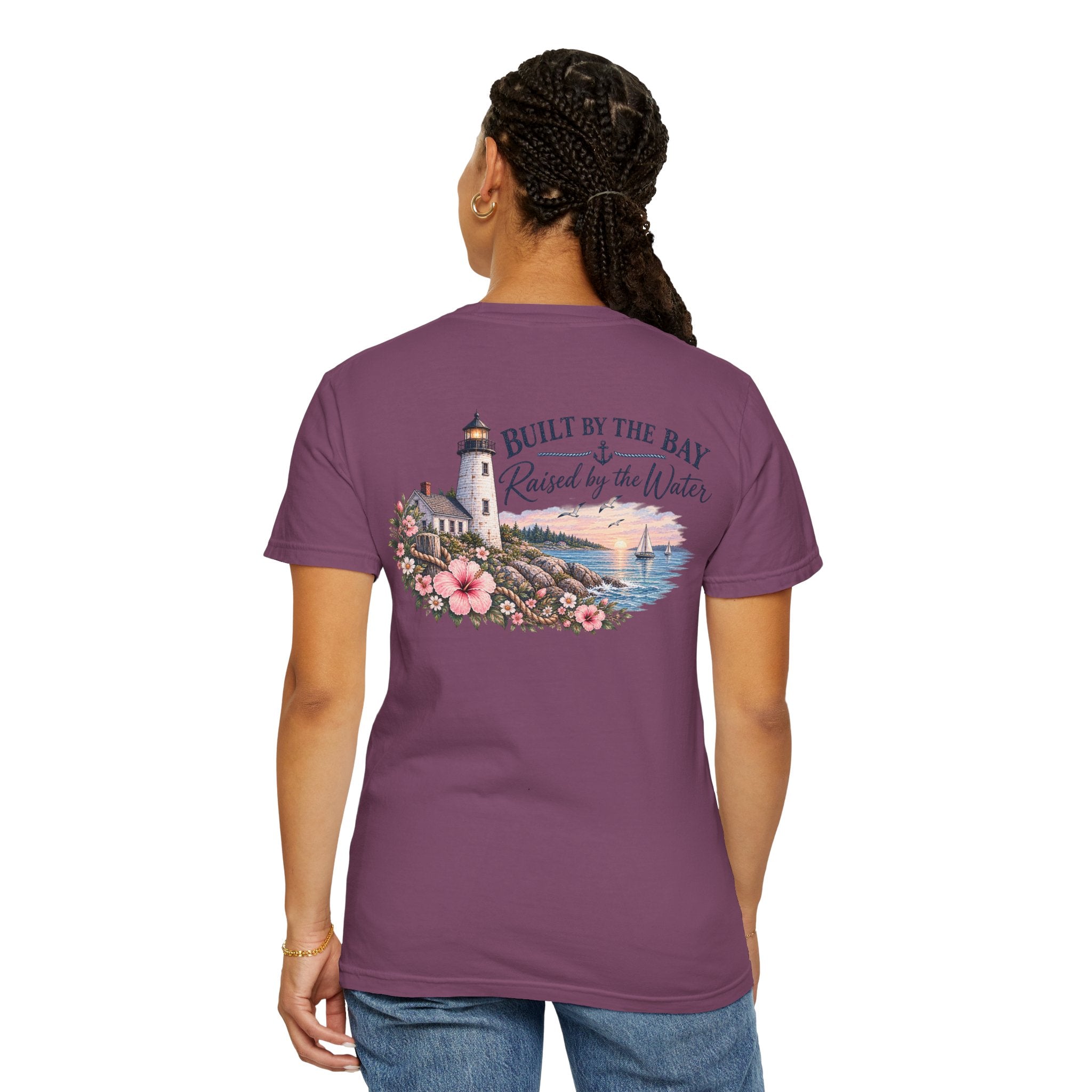 Built by the Bay T-Shirt — "Raised by the Water" Coastal Lighthouse Tee