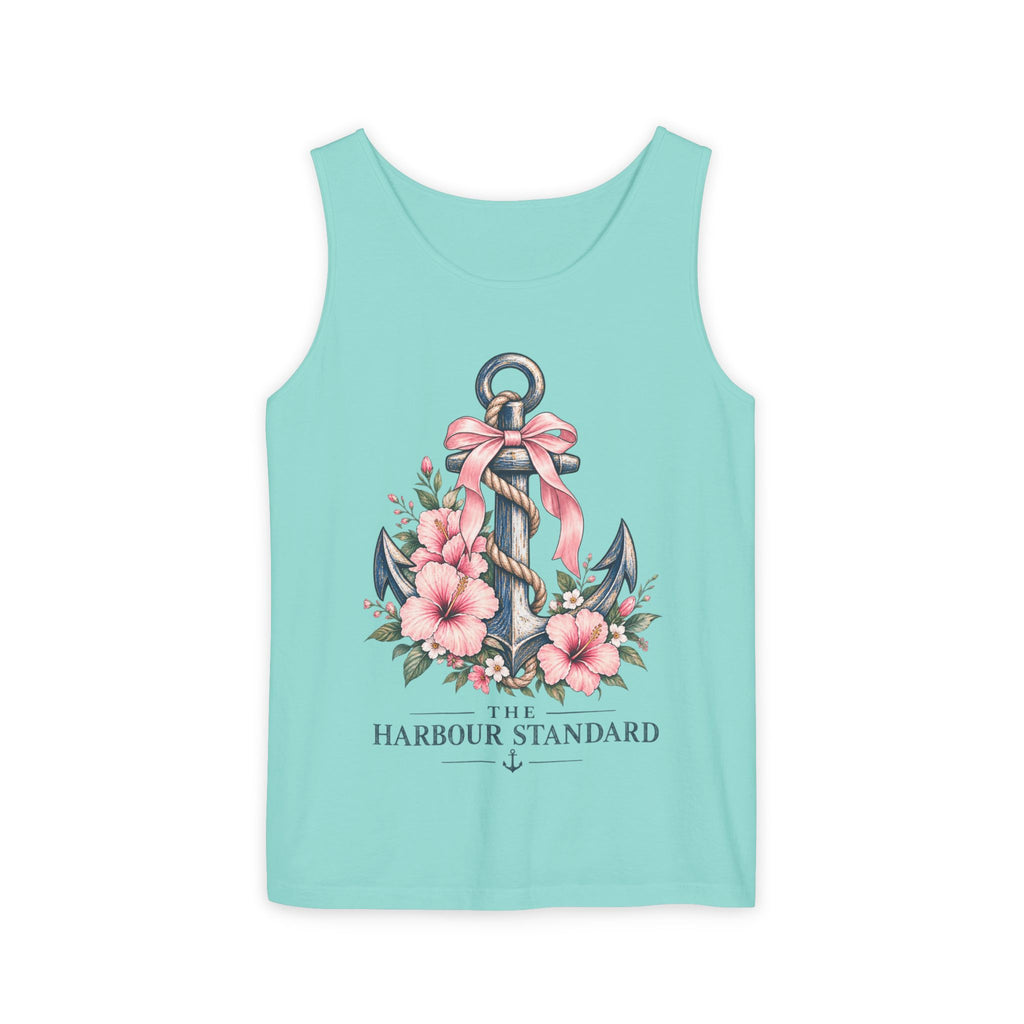 Anchor & Hibiscus Tank Top — "The Harbour Standard" Floral Nautical Beachwear