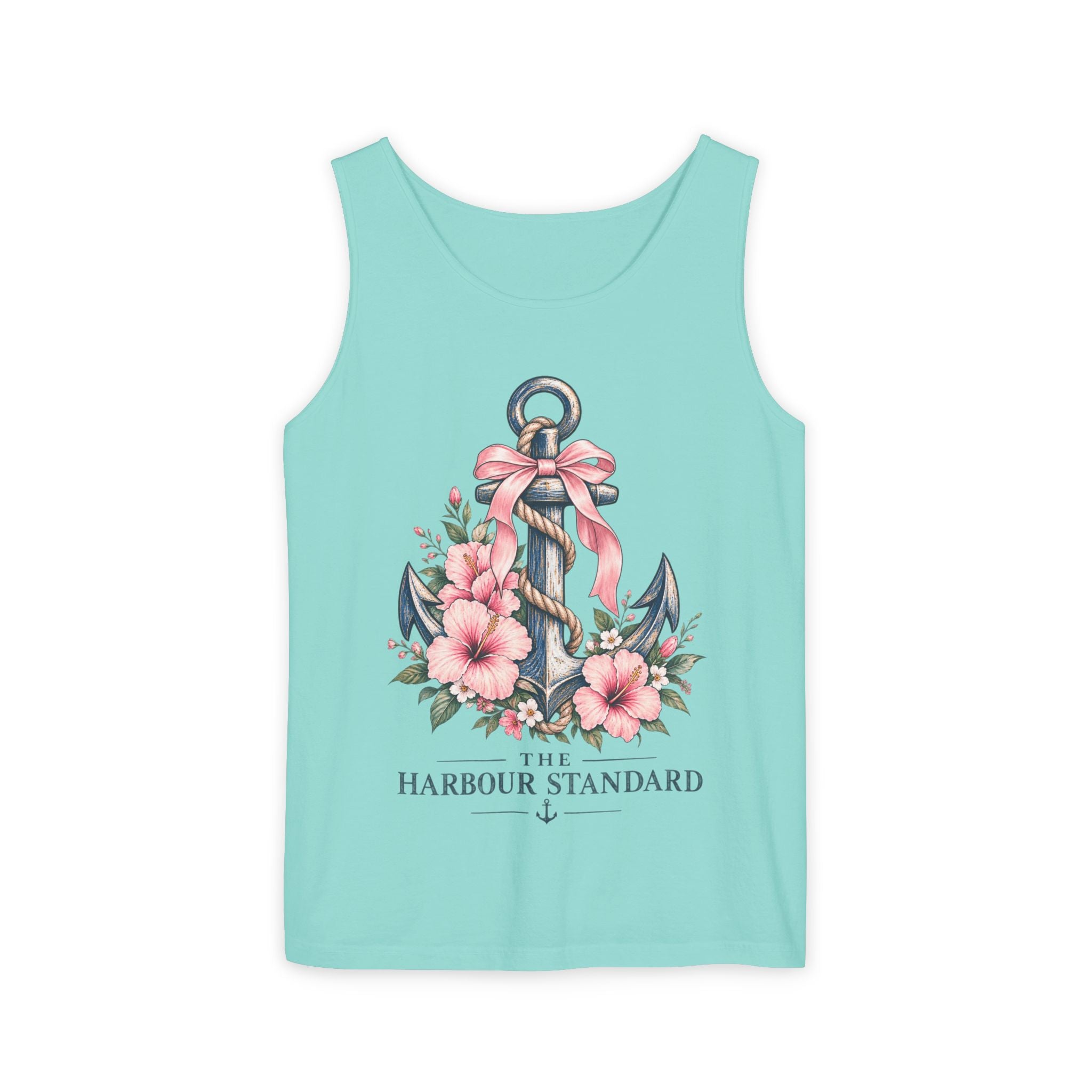 Anchor & Hibiscus Tank Top — "The Harbour Standard" Floral Nautical Beachwear