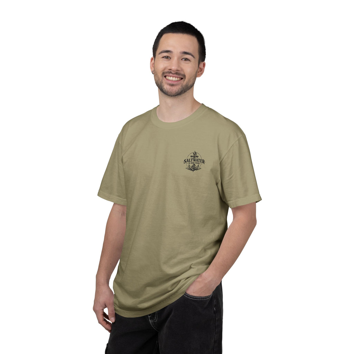 Vintage Rose Garment-Dyed Tee — Small Chest Logo "Saltwater Soul"