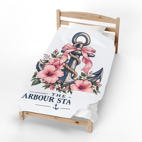 Anchor & Hibiscus Velveteen Plush Blanket — "The Harbour Standard" Nautical Throw
