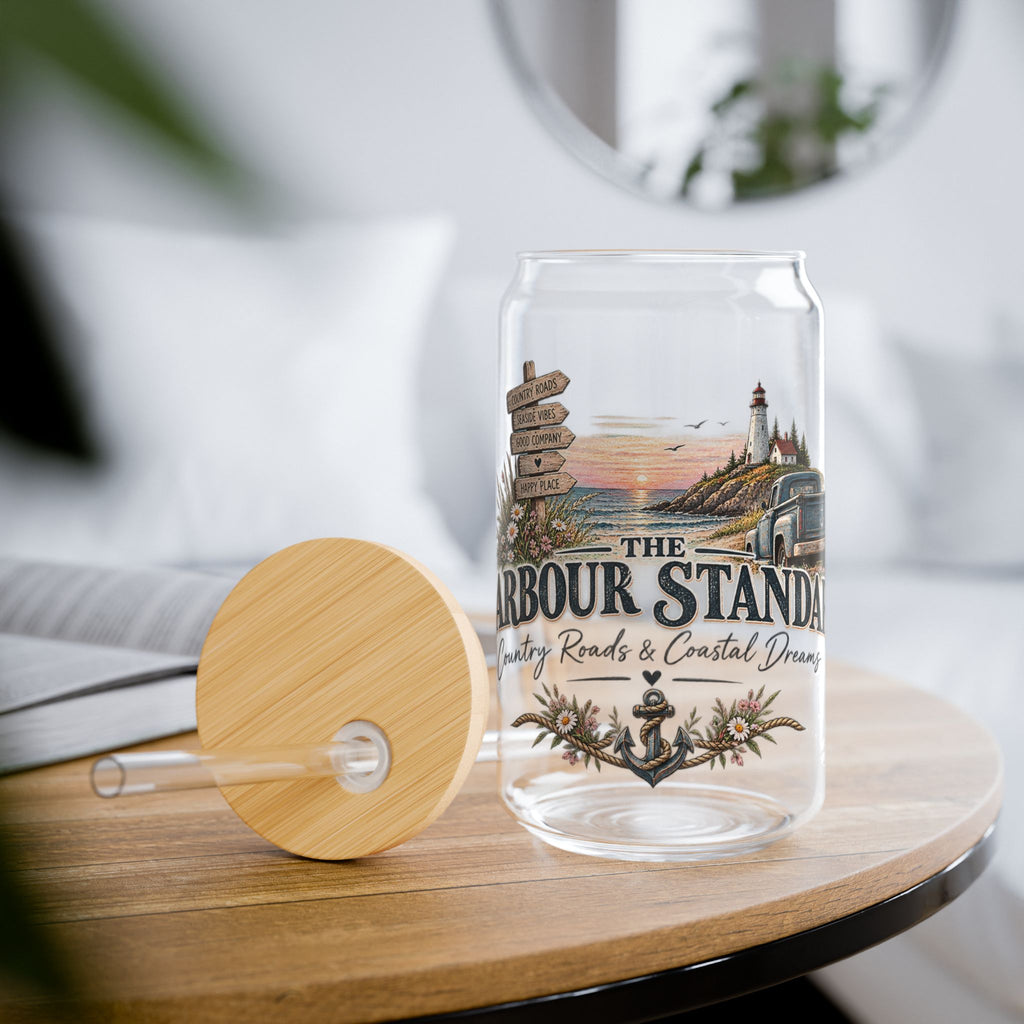 Harbour Stand Coastal Sipper Glass - 16oz Travel Tumbler with Bamboo Lid