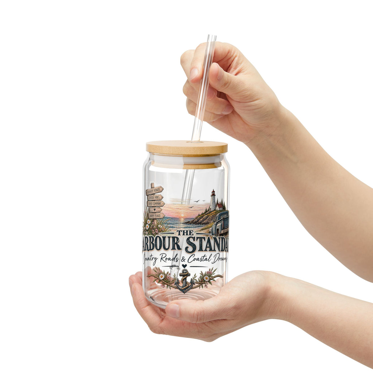 Harbour Stand Coastal Sipper Glass - 16oz Travel Tumbler with Bamboo Lid