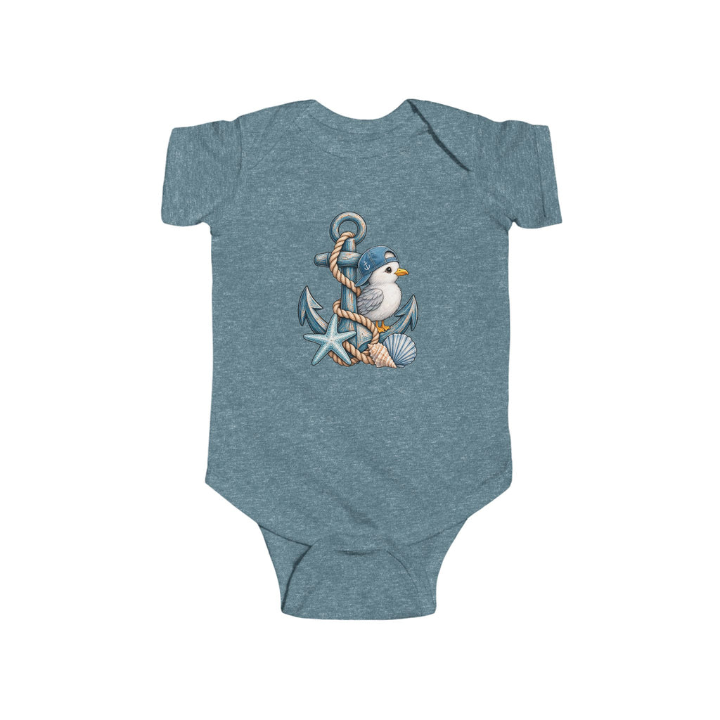 Nautical Anchor Baby Bodysuit - Cute Seabird & Starfish Infant Onesie
