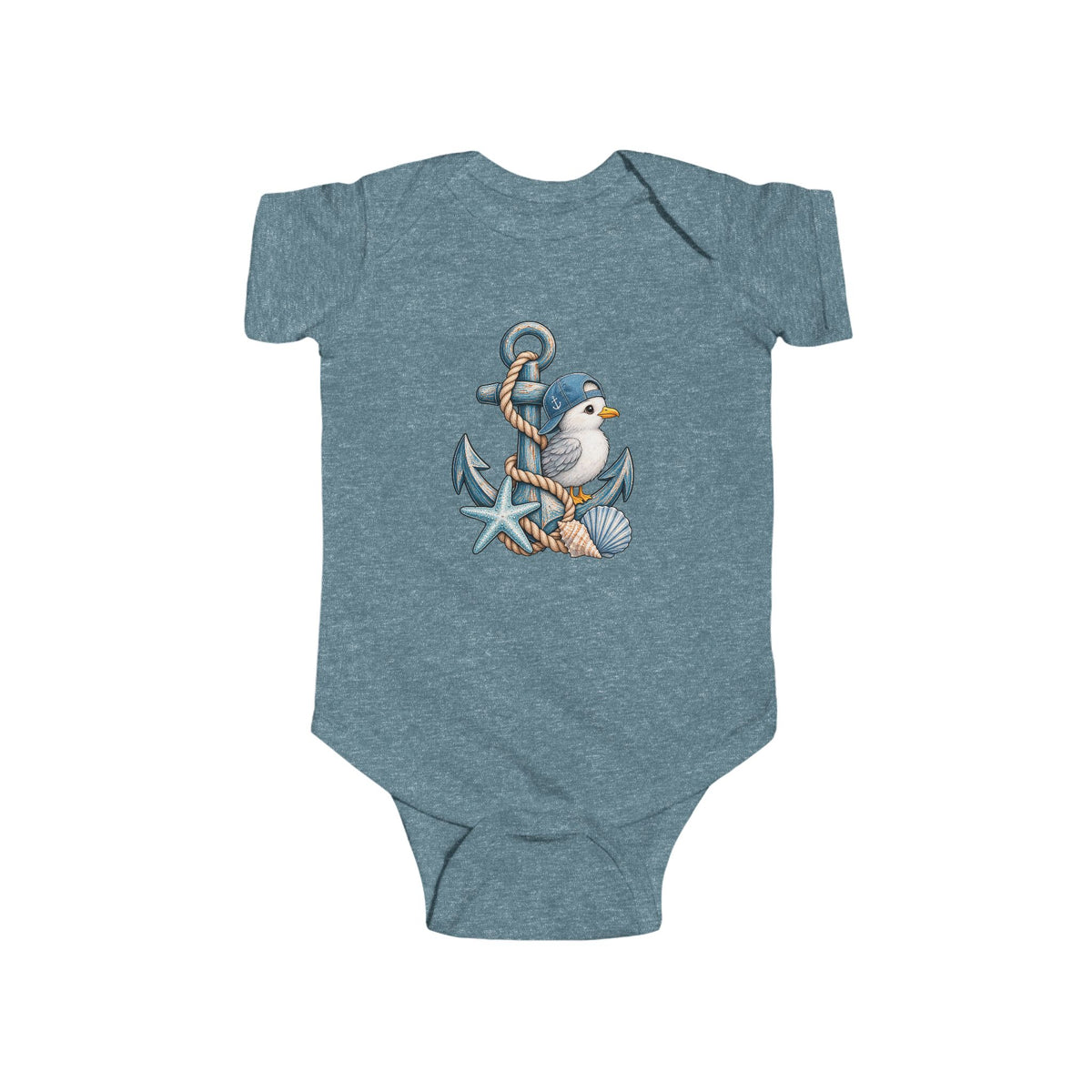 Nautical Anchor Baby Bodysuit - Cute Seabird & Starfish Infant Onesie
