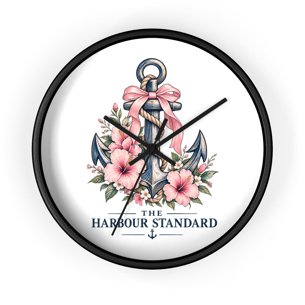 Nautical Anchor Floral Wall Clock — “The Harbour Standard” Decorative Timepiece